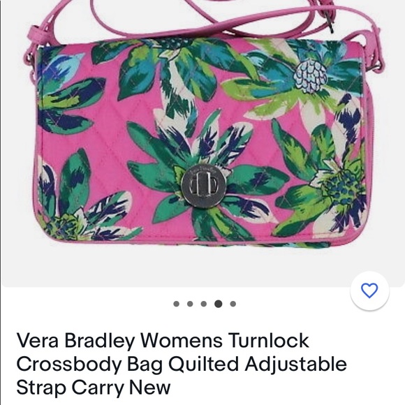 Vera Bradley Turn lock crossbody Tropical print pink quilted Bag NWT - Picture 5 of 14